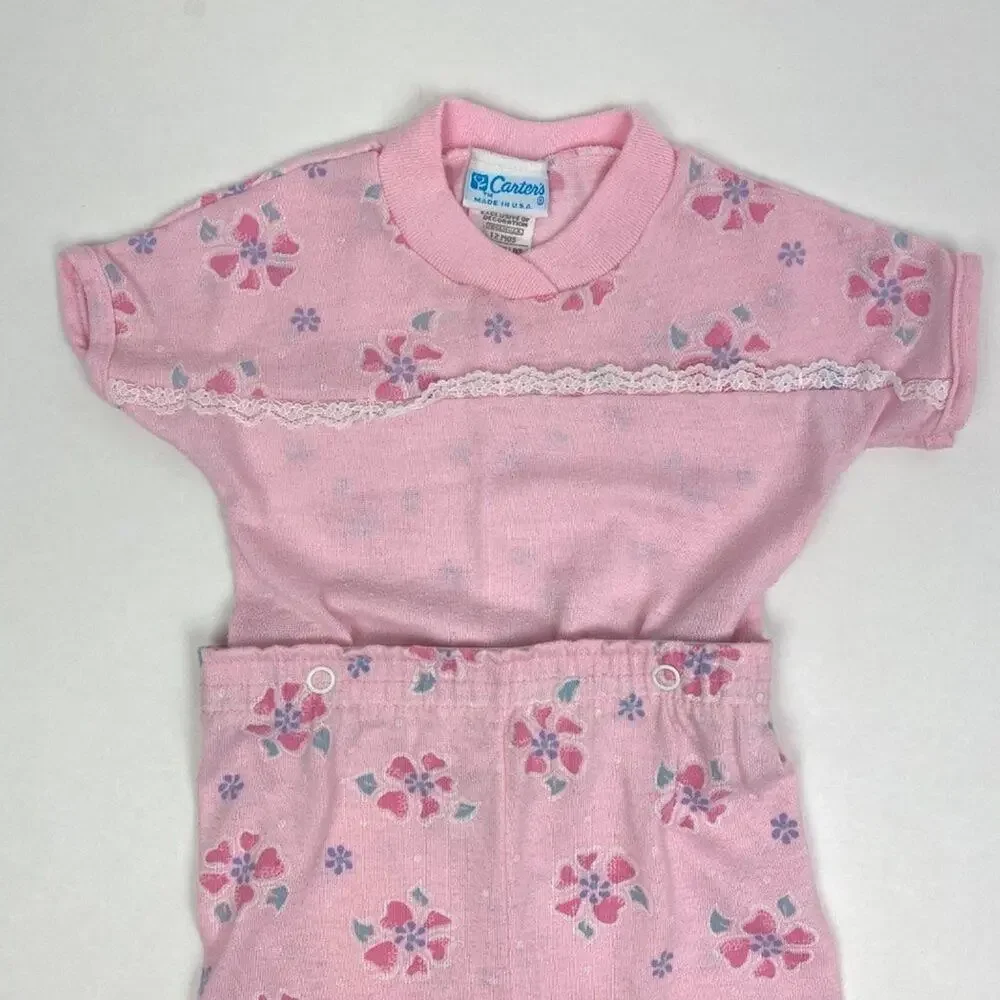 Vintage Carter's Pink Two Piece Pajama Set 12 Months USA